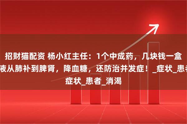 招财猫配资 杨小红主任：1个中成药，几块钱一盒，把阴液从肺补到脾肾，降血糖，还防治并发症！_症状_患者_消渴