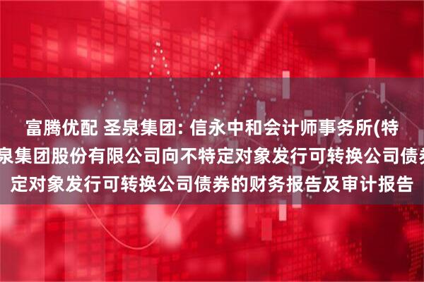 富腾优配 圣泉集团: 信永中和会计师事务所(特殊普通合伙)关于济南圣泉集团股份有限公司向不特定对象发行可转换公司债券的财务报告及审计报告