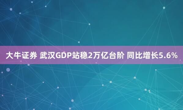 大牛证券 武汉GDP站稳2万亿台阶 同比增长5.6%